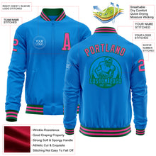 Laden Sie das Bild in den Galerie-Viewer, Custom Powder Blue Pink-Kelly Green Bomber Varsity Letterman Zipper Jacket
