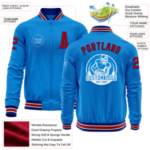 Custom Powder Blue Red-Royal Bomber Varsity Letterman Zipper Jacket