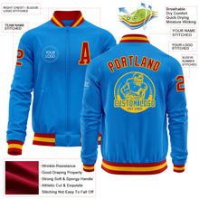 Load image into Gallery viewer, Custom Powder Blue Red-Gold Bomber Varsity Letterman Zipper Jacket
