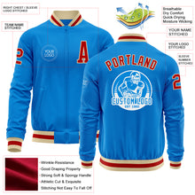 Laden Sie das Bild in den Galerie-Viewer, Custom Powder Blue Red-Cream Bomber Varsity Letterman Zipper Jacket
