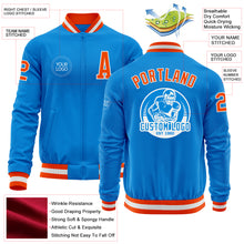 Load image into Gallery viewer, Custom Powder Blue Orange-White Bomber Varsity Letterman Zipper Jacket
