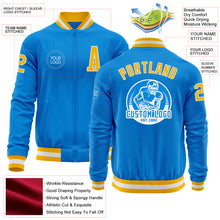 Load image into Gallery viewer, Custom Powder Blue Gold-White Bomber Varsity Letterman Zipper Jacket
