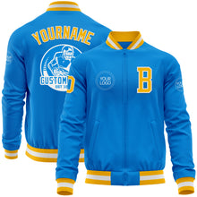 Load image into Gallery viewer, Custom Powder Blue Gold-White Bomber Varsity Letterman Zipper Jacket
