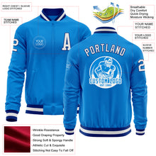 Load image into Gallery viewer, Custom Powder Blue White-Royal Bomber Varsity Letterman Zipper Jacket
