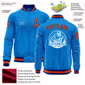 Custom Powder Blue Orange-Royal Bomber Varsity Letterman Zipper Jacket