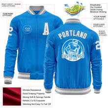 Load image into Gallery viewer, Custom Powder Blue White-Gray Bomber Varsity Letterman Zipper Jacket
