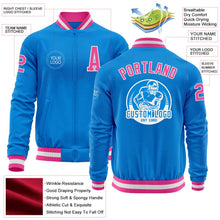 Laden Sie das Bild in den Galerie-Viewer, Custom Powder Blue Pink-White Bomber Varsity Letterman Zipper Jacket
