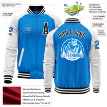 Load image into Gallery viewer, Custom Powder Blue Black-White Bomber Varsity Letterman Two Tone Zipper Jacket
