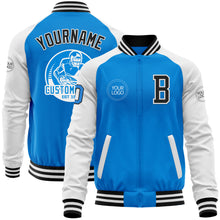 Load image into Gallery viewer, Custom Powder Blue Black-White Bomber Varsity Letterman Two Tone Zipper Jacket
