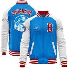 Load image into Gallery viewer, Custom Powder Blue Red-White Bomber Varsity Letterman Two Tone Zipper Jacket
