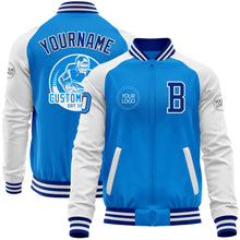 Load image into Gallery viewer, Custom Powder Blue Royal-White Bomber Varsity Letterman Two Tone Zipper Jacket
