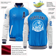 Charger l&#39;image dans la galerie, Custom Powder Blue Navy-White Bomber Varsity Letterman Two Tone Zipper Jacket
