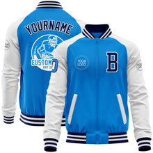 Charger l&#39;image dans la galerie, Custom Powder Blue Navy-White Bomber Varsity Letterman Two Tone Zipper Jacket
