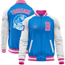 Laden Sie das Bild in den Galerie-Viewer, Custom Powder Blue Pink-White Bomber Varsity Letterman Two Tone Zipper Jacket
