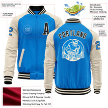 Load image into Gallery viewer, Custom Powder Blue Black-Cream Bomber Varsity Letterman Two Tone Zipper Jacket
