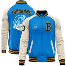 Load image into Gallery viewer, Custom Powder Blue Black Old Gold-Cream Bomber Varsity Letterman Two Tone Zipper Jacket
