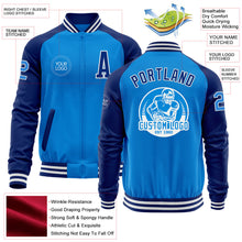 Charger l&#39;image dans la galerie, Custom Powder Blue White-Royal Bomber Varsity Letterman Two Tone Zipper Jacket
