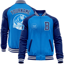 Charger l&#39;image dans la galerie, Custom Powder Blue White-Royal Bomber Varsity Letterman Two Tone Zipper Jacket
