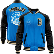 Загрузить изображение в средство просмотра галереи, Custom Powder Blue Cream-Black Bomber Varsity Letterman Two Tone Zipper Jacket
