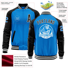 Laden Sie das Bild in den Galerie-Viewer, Custom Powder Blue White-Black Bomber Varsity Letterman Two Tone Zipper Jacket
