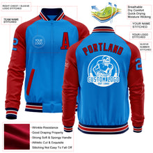 Charger l&#39;image dans la galerie, Custom Powder Blue Navy-Red Bomber Varsity Letterman Two Tone Zipper Jacket
