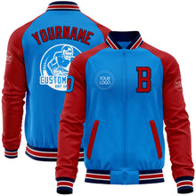 Charger l&#39;image dans la galerie, Custom Powder Blue Navy-Red Bomber Varsity Letterman Two Tone Zipper Jacket
