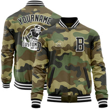 Laden Sie das Bild in den Galerie-Viewer, Custom Camo Black-White Bomber Varsity Letterman Salute To Service Zipper Jacket
