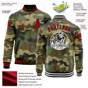 Custom Camo Red-Black Bomber Varsity Letterman Salute To Service Zipper Jacket