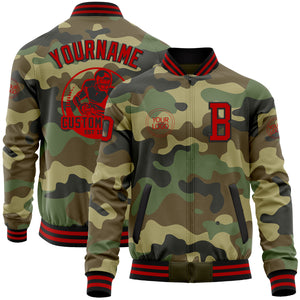 Custom Camo Red-Black Bomber Varsity Letterman Salute To Service Zipper Jacket