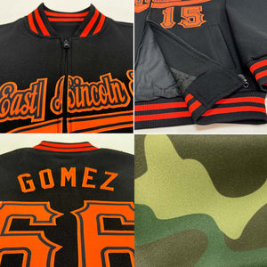 Custom Camo Black-Neon Green Bomber Varsity Letterman Salute To Service Zipper Jacket