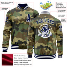 Загрузить изображение в средство просмотра галереи, Custom Camo Navy-White Bomber Varsity Letterman Salute To Service Zipper Jacket
