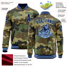 Загрузить изображение в средство просмотра галереи, Custom Camo Navy-Light Blue Bomber Varsity Letterman Salute To Service Zipper Jacket
