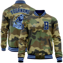 Загрузить изображение в средство просмотра галереи, Custom Camo Navy-Light Blue Bomber Varsity Letterman Salute To Service Zipper Jacket
