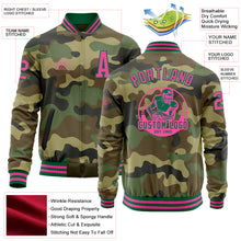 Charger l&#39;image dans la galerie, Custom Camo Pink-Kelly Green Bomber Varsity Letterman Salute To Service Zipper Jacket
