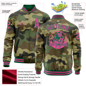 Custom Camo Pink-Kelly Green Bomber Varsity Letterman Salute To Service Zipper Jacket