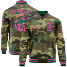 Charger l&#39;image dans la galerie, Custom Camo Pink-Kelly Green Bomber Varsity Letterman Salute To Service Zipper Jacket
