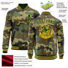 Загрузить изображение в средство просмотра галереи, Custom Camo Green-Gold Bomber Varsity Letterman Salute To Service Zipper Jacket
