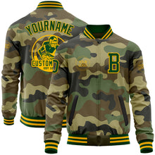 Load image into Gallery viewer, Custom Camo Green-Gold Bomber Varsity Letterman Salute To Service Zipper Jacket
