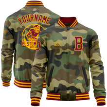 Загрузить изображение в средство просмотра галереи, Custom Camo Crimson-Gold Bomber Varsity Letterman Salute To Service Zipper Jacket
