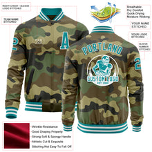 Загрузить изображение в средство просмотра галереи, Custom Camo Teal-White Bomber Varsity Letterman Salute To Service Zipper Jacket
