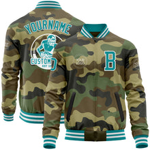 Загрузить изображение в средство просмотра галереи, Custom Camo Teal-White Bomber Varsity Letterman Salute To Service Zipper Jacket
