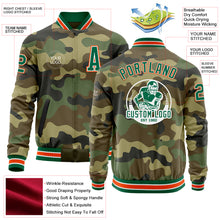 Загрузить изображение в средство просмотра галереи, Custom Camo Kelly Green-Orange Bomber Varsity Letterman Salute To Service Zipper Jacket
