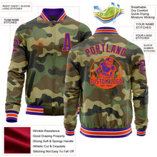 Загрузить изображение в средство просмотра галереи, Custom Camo Purple-Orange Bomber Varsity Letterman Salute To Service Zipper Jacket
