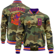 Загрузить изображение в средство просмотра галереи, Custom Camo Purple-Orange Bomber Varsity Letterman Salute To Service Zipper Jacket
