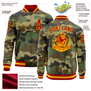 Custom Camo Red-Gold Bomber Varsity Letterman Salute To Service Zipper Jacket