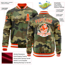 Load image into Gallery viewer, Custom Camo Orange-White Bomber Varsity Letterman Salute To Service Zipper Jacket
