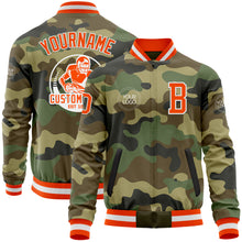 Загрузить изображение в средство просмотра галереи, Custom Camo Orange-White Bomber Varsity Letterman Salute To Service Zipper Jacket
