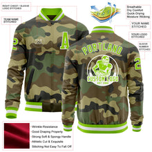 Загрузить изображение в средство просмотра галереи, Custom Camo Neon Green-White Bomber Varsity Letterman Salute To Service Zipper Jacket
