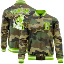 Загрузить изображение в средство просмотра галереи, Custom Camo Neon Green-White Bomber Varsity Letterman Salute To Service Zipper Jacket
