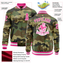 Charger l&#39;image dans la galerie, Custom Camo Pink-White Bomber Varsity Letterman Salute To Service Zipper Jacket
